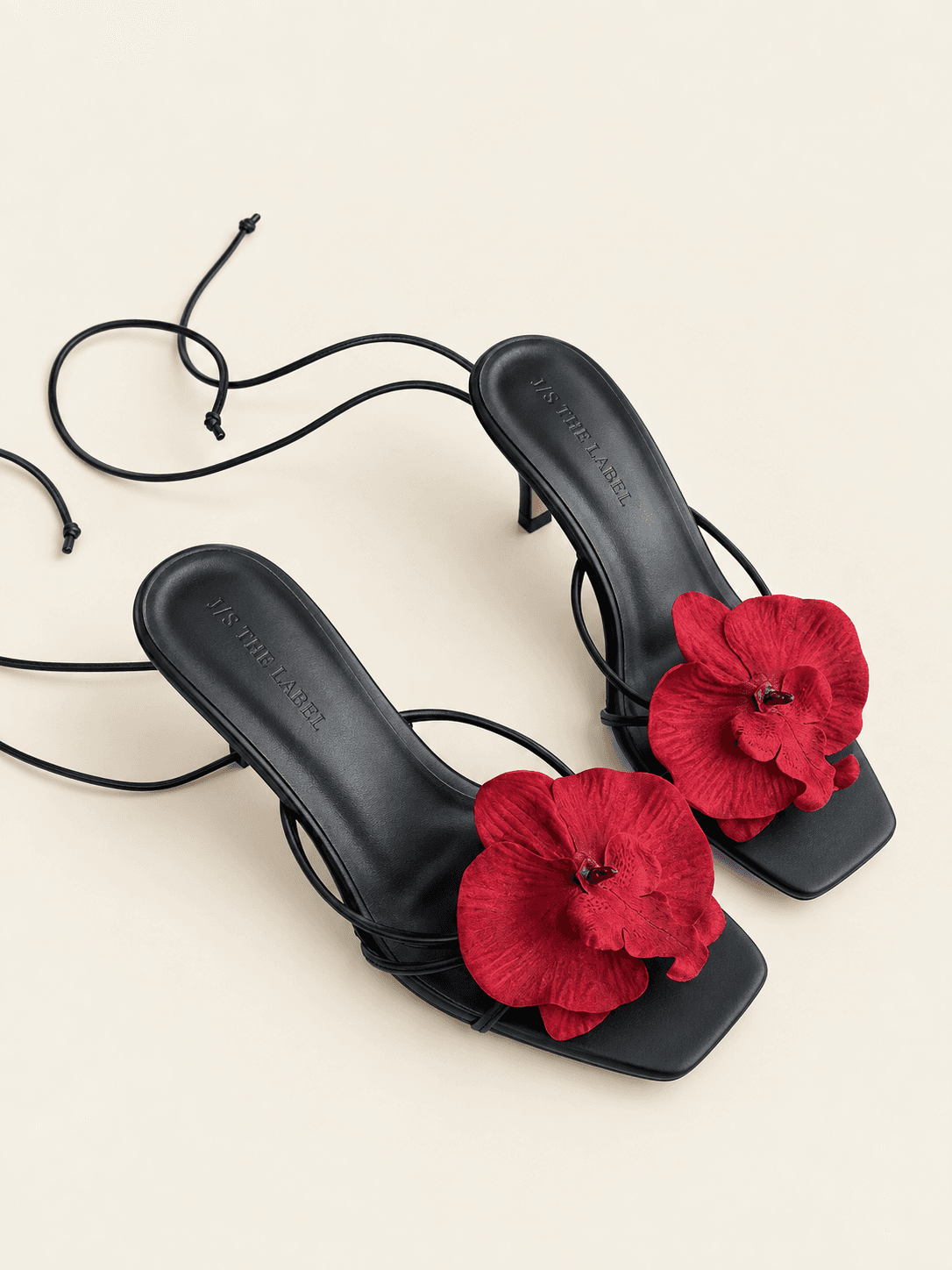 Orchid Heel Sandals - Black & Red